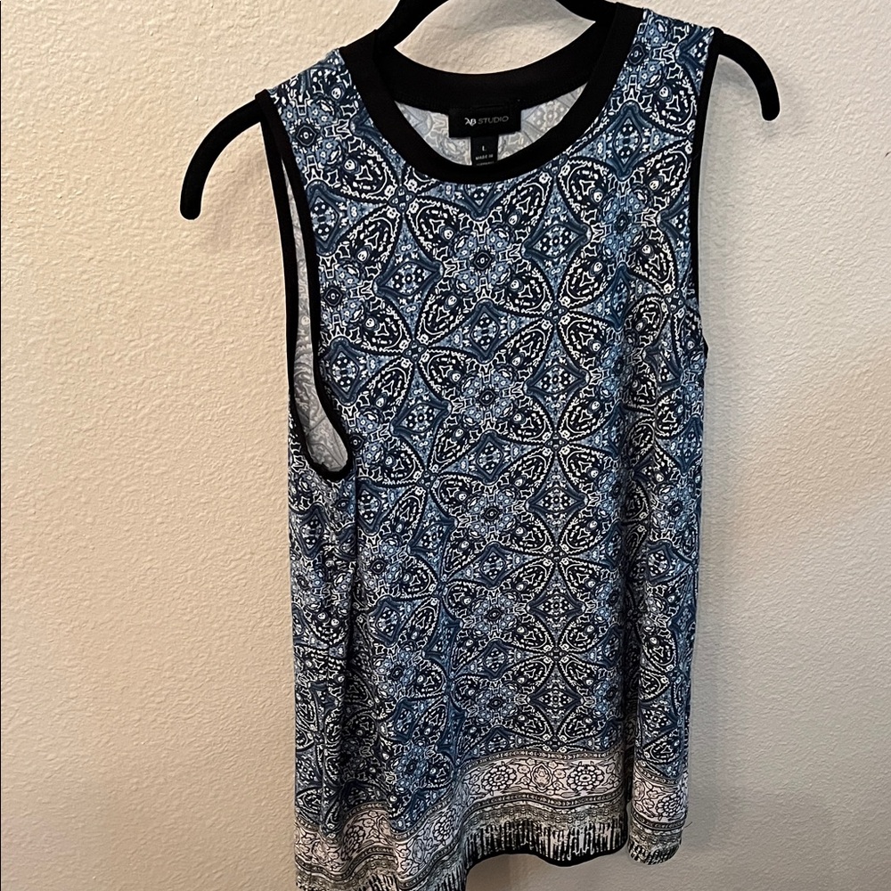 AB Studio Blue and White Patterned Tank Top